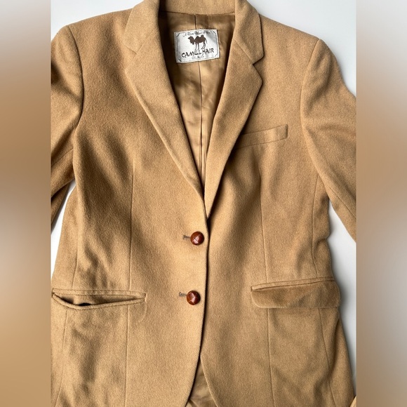Vintage Camel Hair Blend Tan Thick Lined Button Blazer Jacket Women’s Small - Picture 4 of 7